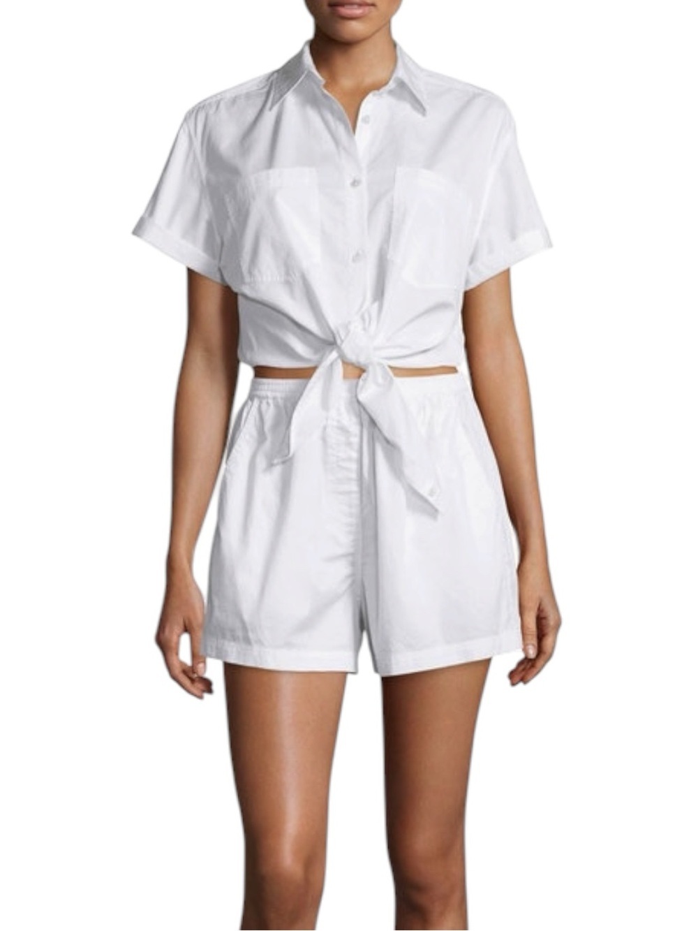 T by Alexander Wang Poplin Tie Front Short Sleeve Button Up Romper SZ 2